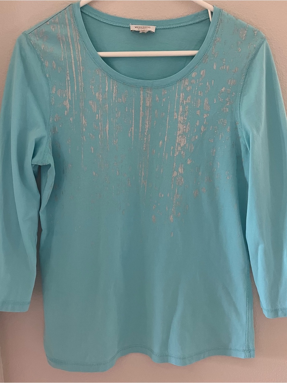 Chico's Aqua Blue Metallic-Detail Scoop Neck Tunic